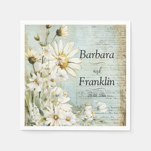 Elegant White Daisy Wedding Napkins (Front)