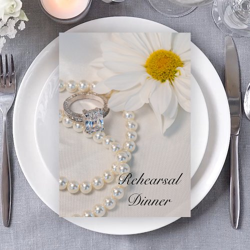 Elegant White Daisy Wedding Rehearsal Dinner Invitation