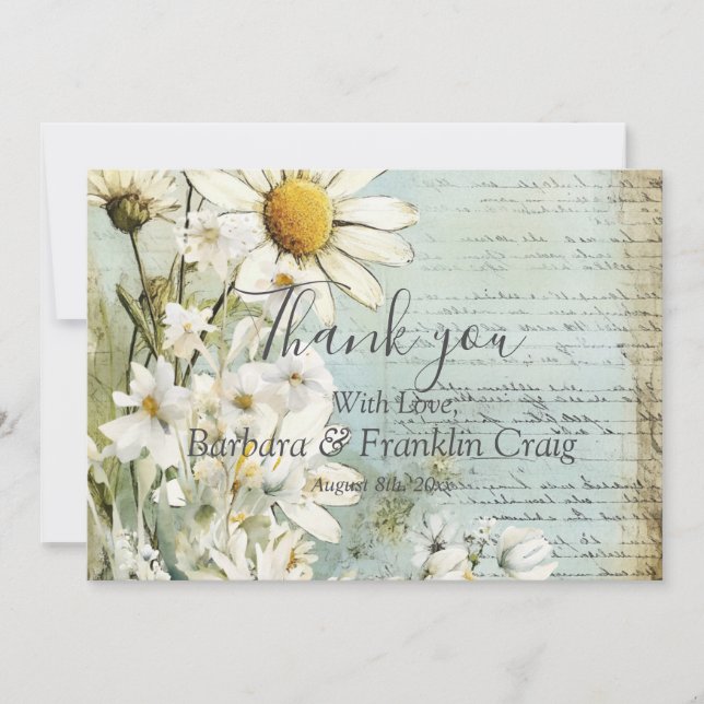 Elegant White Daisy Wedding Thank You Card (Front)
