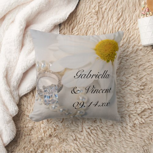 Elegant White Daisy Wedding Throw Pillow