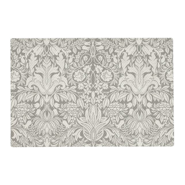 Elegant White Damask Floral Home Decor Placemat (Front)