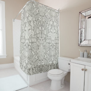 Elegant White Damask Floral Home Decor Shower Curtain
