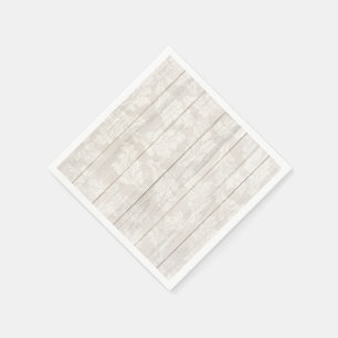 Elegant White Damask Leaf Botanical Rustic Wood Napkins