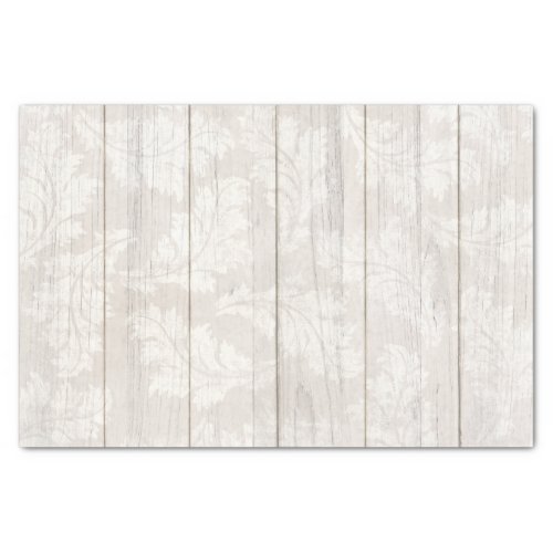 Elegant White Damask Leaf Botanical Rustic Wood Tissue Paper