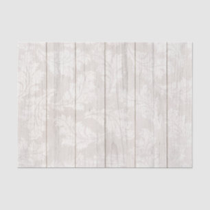 Elegant White Damask Leaf Botanical Rustic Wood Tissue Paper