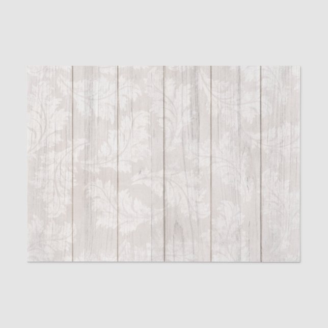 Elegant White Damask Leaf Botanical Rustic Wood Tissue Paper (Front)
