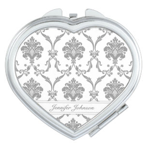 Elegant White damask Mirror with Custom Name