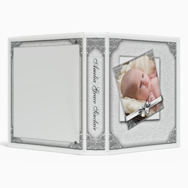 Elegant White Damask Photo Baby Album Binder (Background)