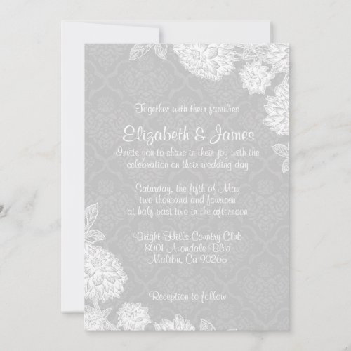 Elegant White Damask Wedding Invitations