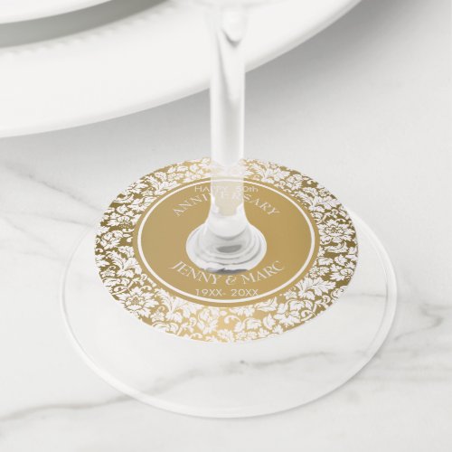 Elegant White Damask Wine Glass Tag