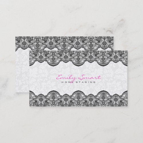 Elegant White Damasks Black Lace Business Card