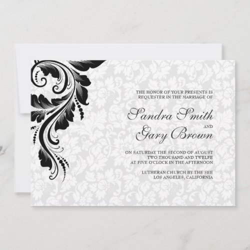 Elegant White Damasks Black Lace Wedding Invitation
