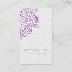 Elegant White Damasks Purple Vintage Lace Business Card