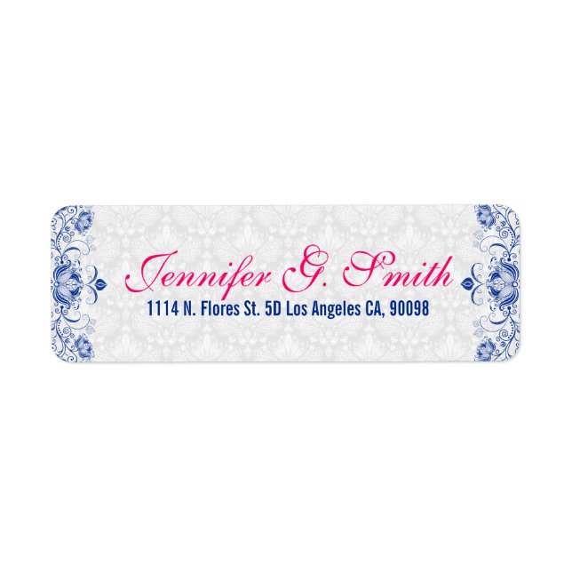 Elegant White Damasks & Royal Blue Floral Damasks Label (Front)