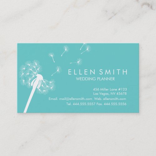 Elegant White Dandelion on Teal Business Card