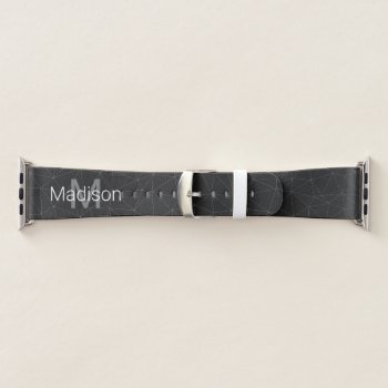 Elegant White Dark Grey Geometric Mesh Monogram Apple Watch Band by PLdesign at Zazzle