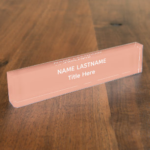 Elegant white &Dark Salm custom name Desk Name Plate