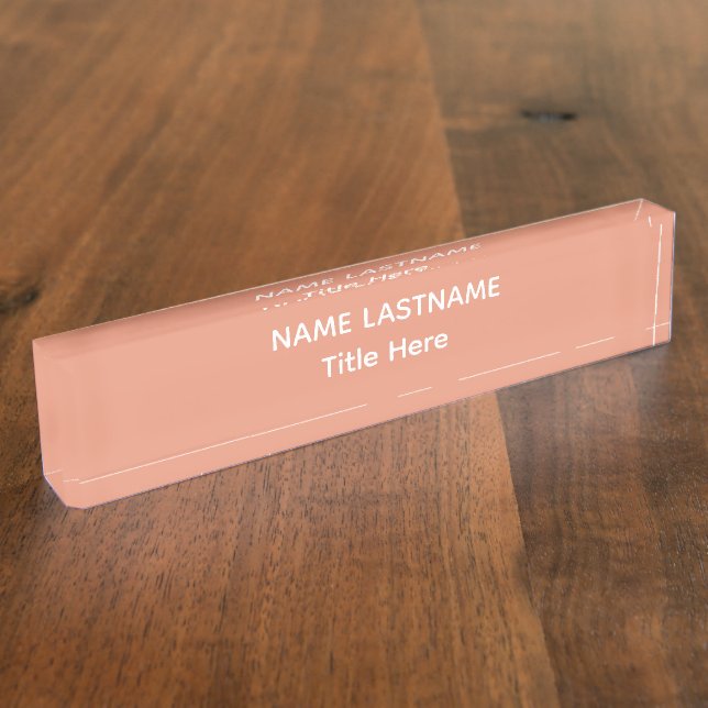Elegant white &Dark Salm custom name Desk Name Plate (Side)
