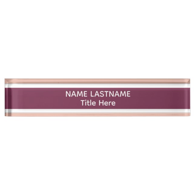 Elegant white &Dark Salm custom name Desk Name Plate (Front)