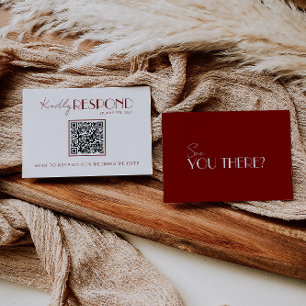 Elegant White Deep Red Burgundy QR Code Wedding RSVP Card
