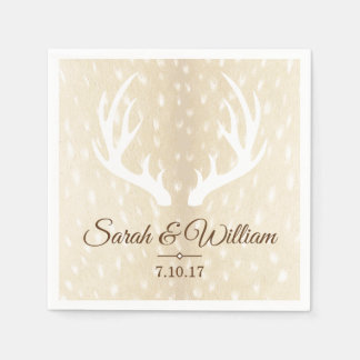 Elegant White Deer Antlers & Fawn Hide Print Napkins