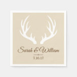 Elegant White Deer Antlers &amp; Taupe | Personalized Napkins
