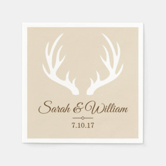 Elegant White Deer Antlers & Taupe | Personalized Napkins