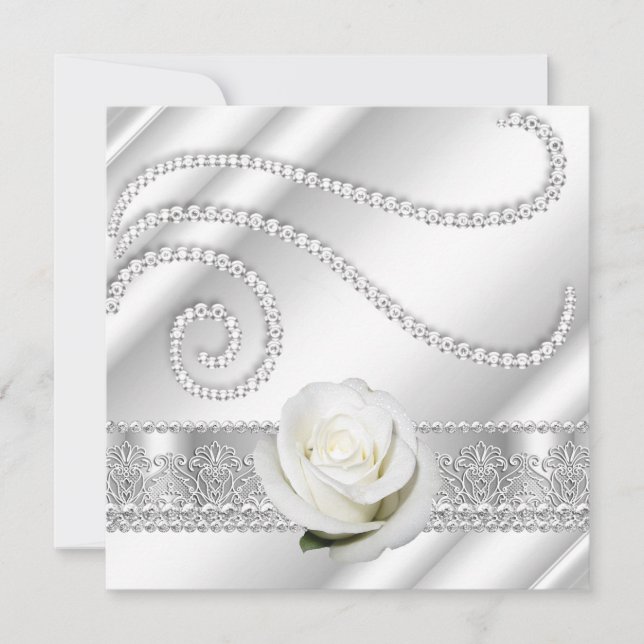 Elegant White Diamonds And Roses Birthday Party Invitation (Front)