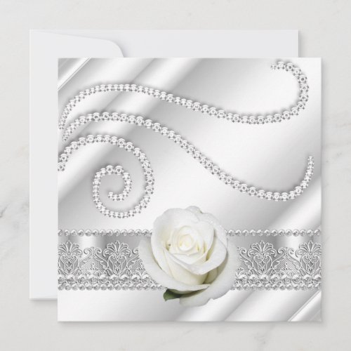 Elegant White Diamonds And Roses Birthday Party Invitation