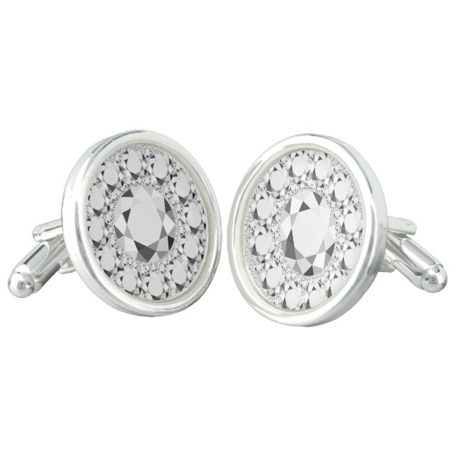 Elegant White Diamonds Glitter Cufflinks (Angled)