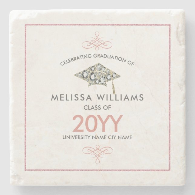 Elegant White Diamonds Graduation Hat Stone Coaster (Front)
