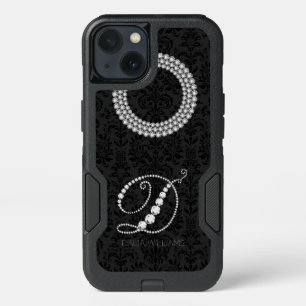 Elegant White Diamonds Print Monogram Letter D iPhone 13 Case