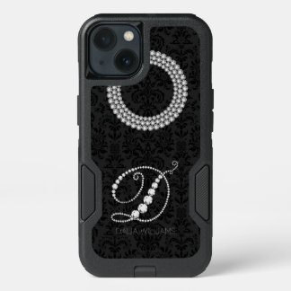 Elegant White Diamonds Print Monogram Letter D iPhone 13 Case