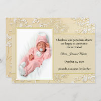 Elegant White Die Cut Floral Birth Announcement