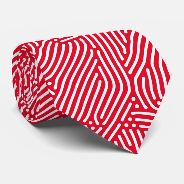 Elegant White Dots and Dashes on Chic Red Neck Tie (Rolled)