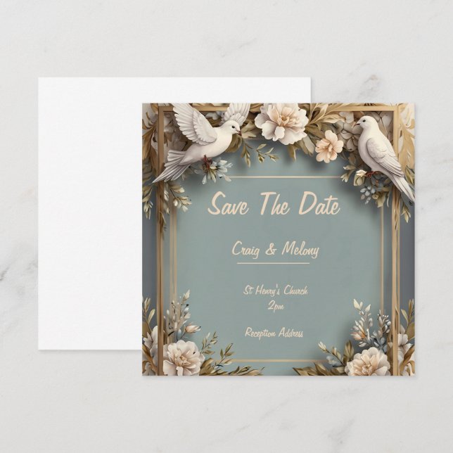 Elegant White Dove & Floral Frame Wedding Invites (Front/Back)