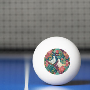 Elegant White Doves Pink Floral & Gold Geometric Ping Pong Ball