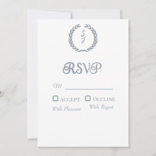 Elegant White Dusty Blue Monogram Wedding RSVP Invitation