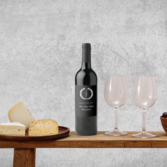 Elegant White Dusty Blue Monogram Wedding  Wine Label (Creator Uploaded)