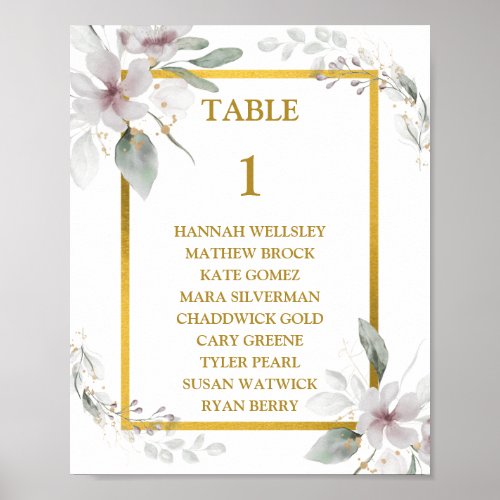 Elegant White Dusty Flora Watercolor Seating chart