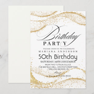 Elegant White Dusty Gold Glitter 50th Birthday Invitation