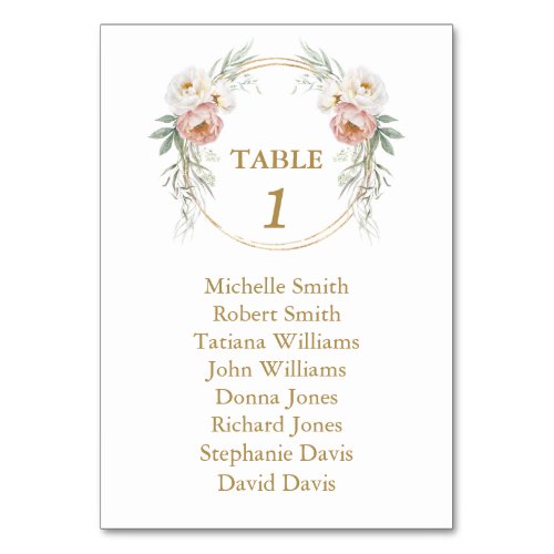 Elegant White Dusty Rose Flowers Seating Chart  Table Number