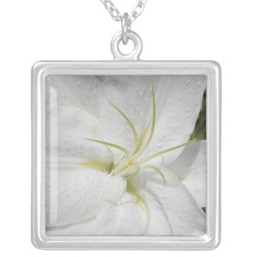 Elegant White Easter Lily Photo Silver Plated Necklace