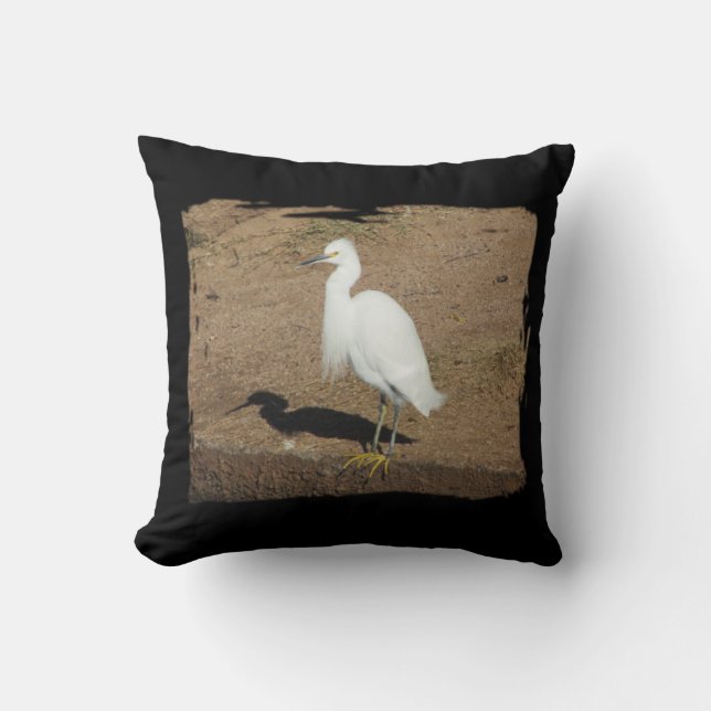 Elegant White Egret Photo Large Wild Bird Throw Pillow (Front)