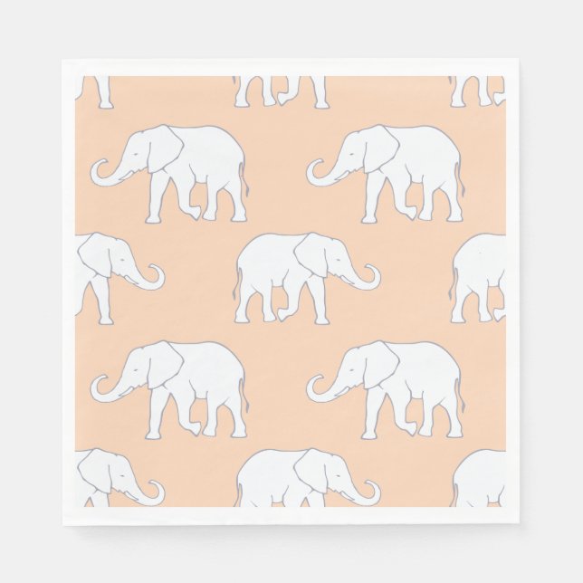 Elegant White Elephant Pattern on Soft Pastel Napkins (Front)