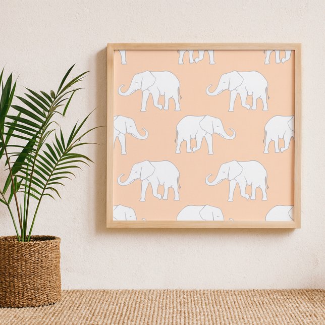 Elegant White Elephant Pattern on Soft Pastel Poster (Creator Uploaded)