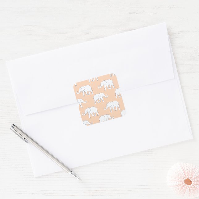 Elegant White Elephant Pattern on Soft Pastel Square Sticker (Creator Uploaded)