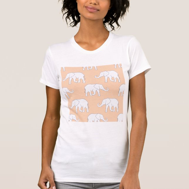 Elegant White Elephant Pattern on Soft Pastel T-Shirt (Front)