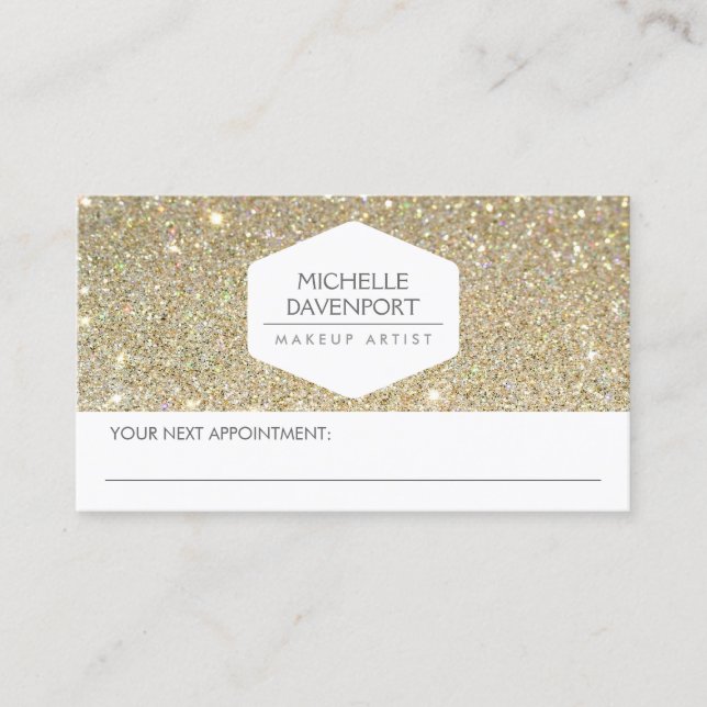 ELEGANT WHITE EMBLEM GOLD GLITTER APPOINTMENT CARD (Front)
