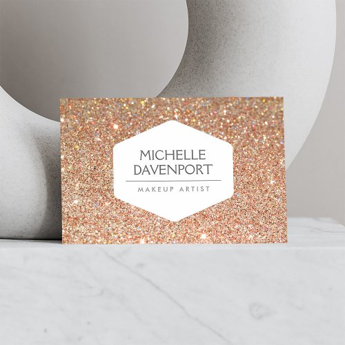 ELEGANT WHITE EMBLEM ON COPPER GLITTER BUSINESS CARD
